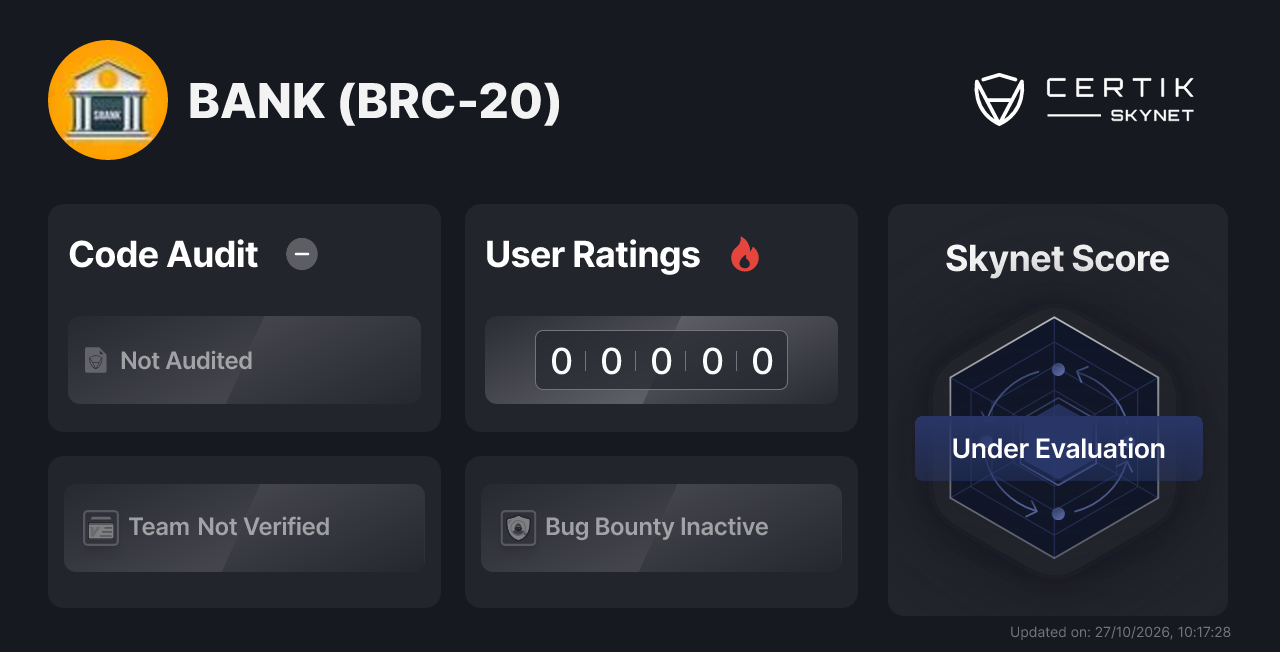 BANK (BRC-20) - CertiK Skynet Project Insight