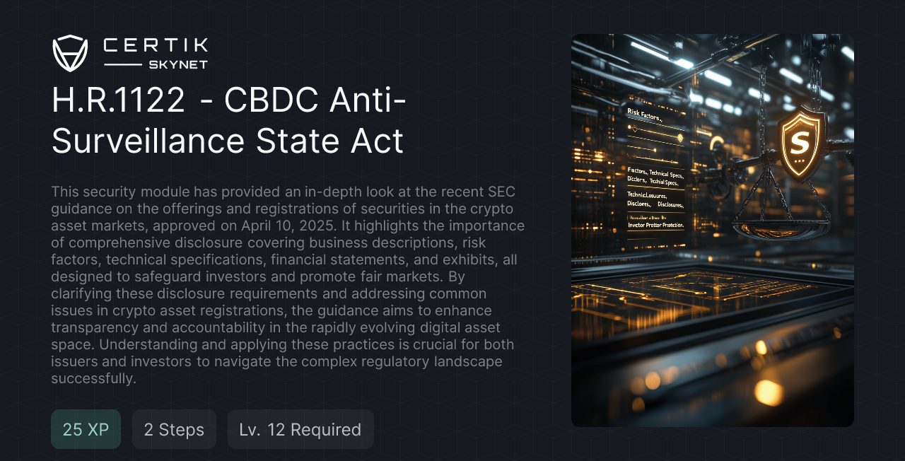 H.R. 1122 - CBDC 감시 방지 국가법 - CertiK 퀘스트